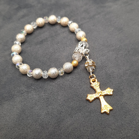 Baby's First Rosary Bracelet Baptism Silver and Crystals