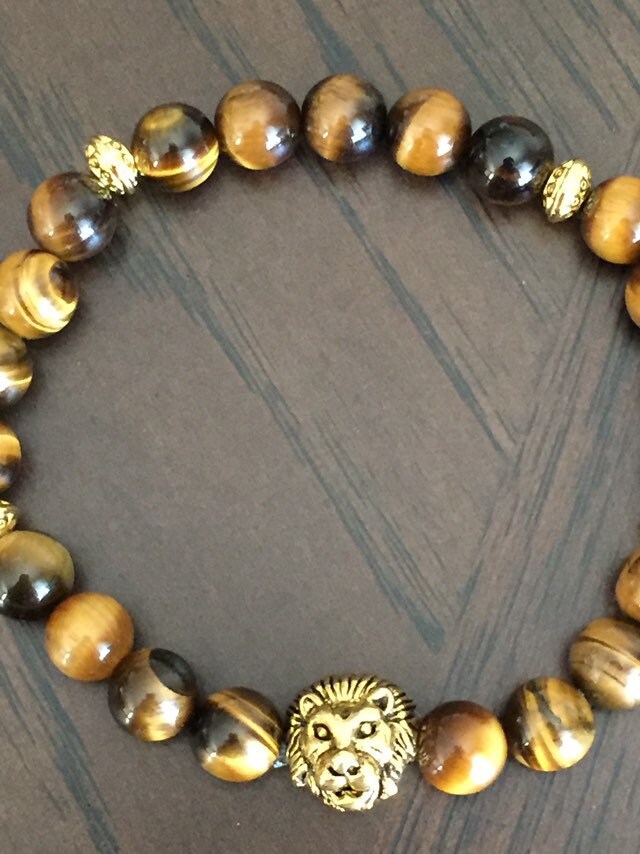 Lion Head Tiger Eye Gem Men’s Bracelet