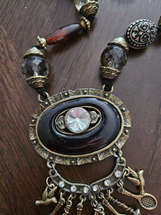 The Vintage Court Necklace with Crystal & Charm Pendant