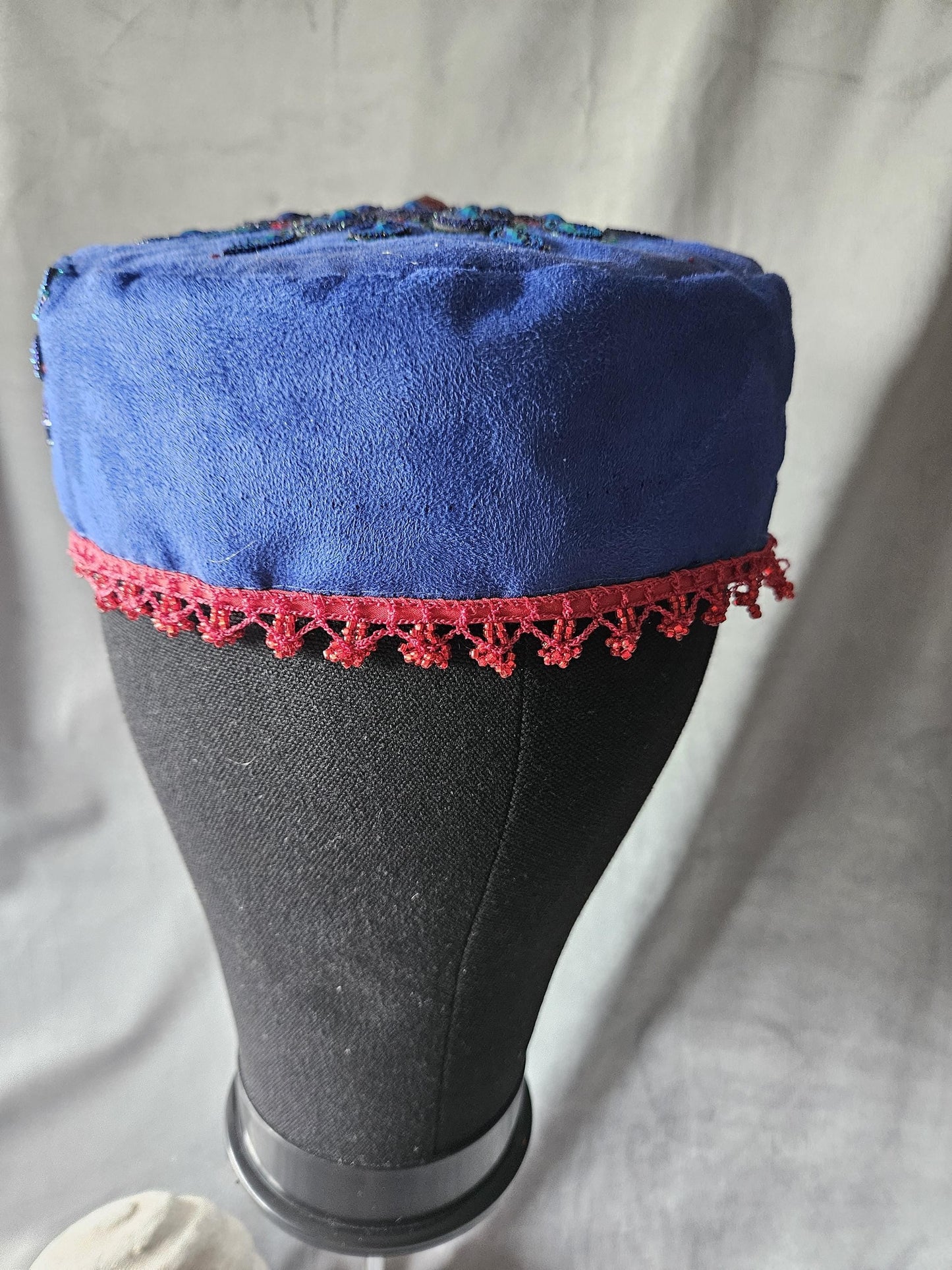 Rhinestone Peacock Feather Velvet Hat - Handmade