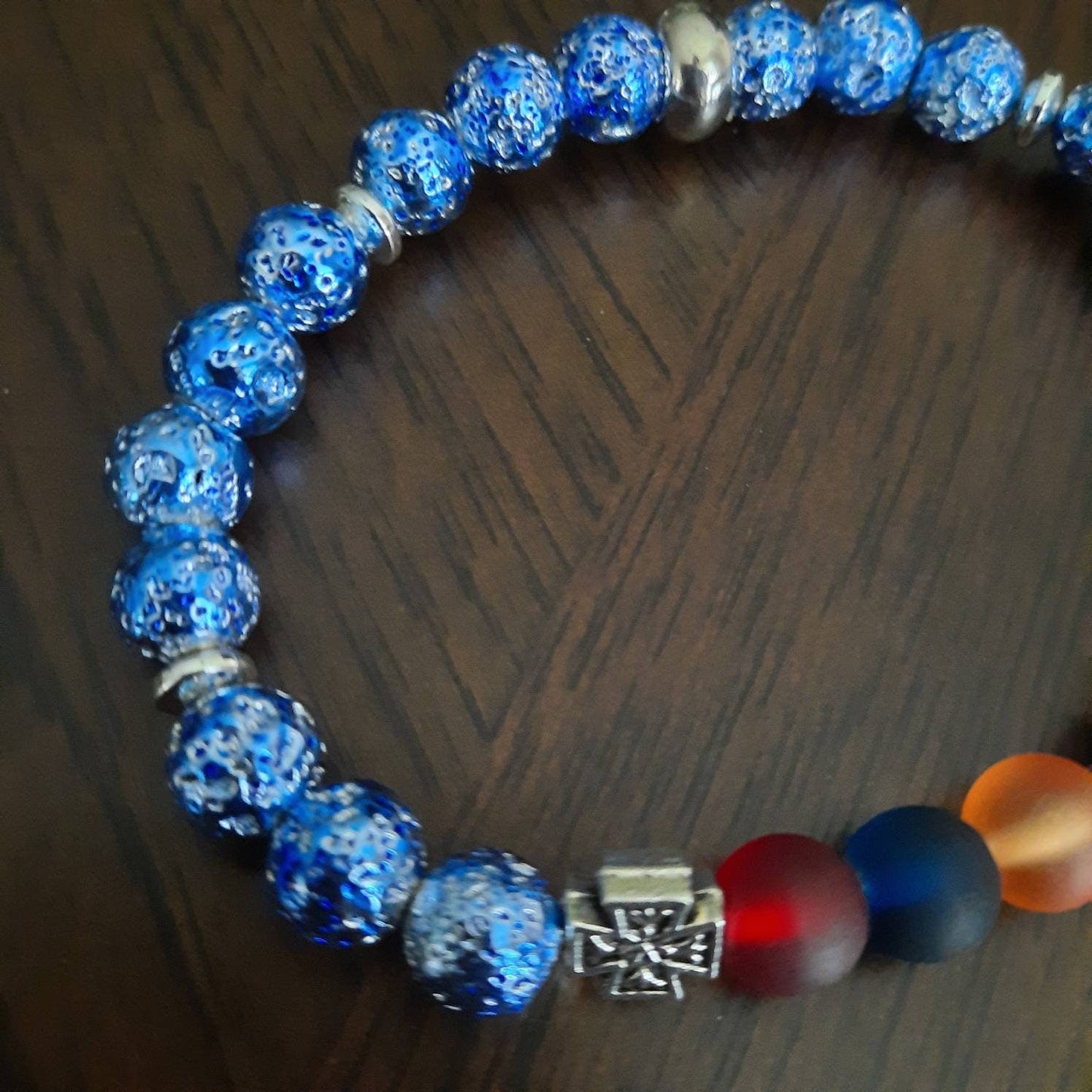 Armenian Flag Lava Stone Cross Bracelet