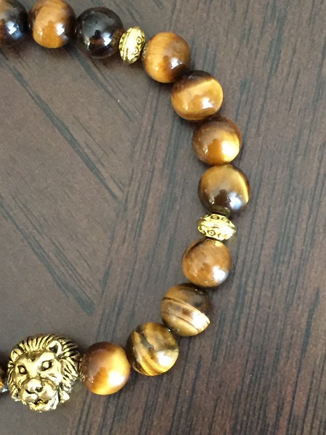 Lion Head Tiger Eye Gem Men’s Bracelet