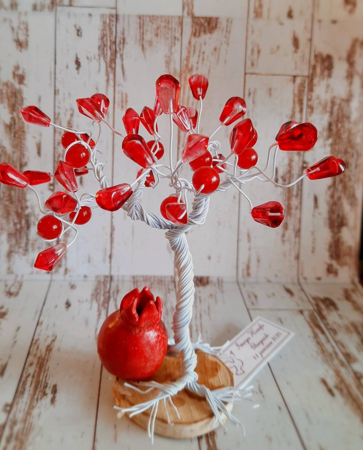 Pomegranate Tree of Life Sculpture – Handmade Beaded Decor