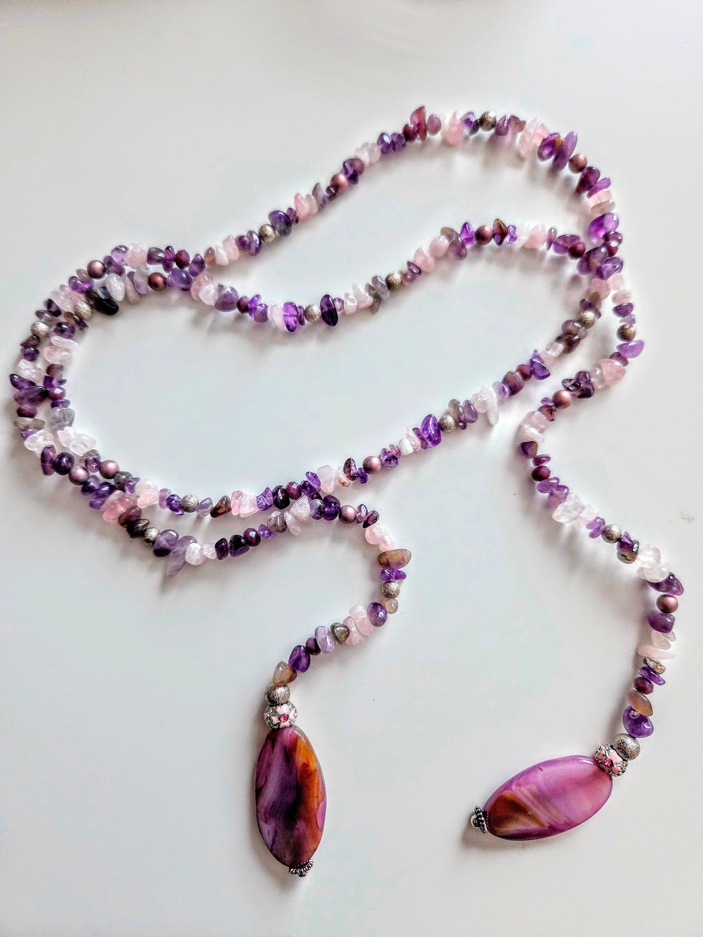 Amethyst & Quartz Statement Necklace with Agate Pendants
