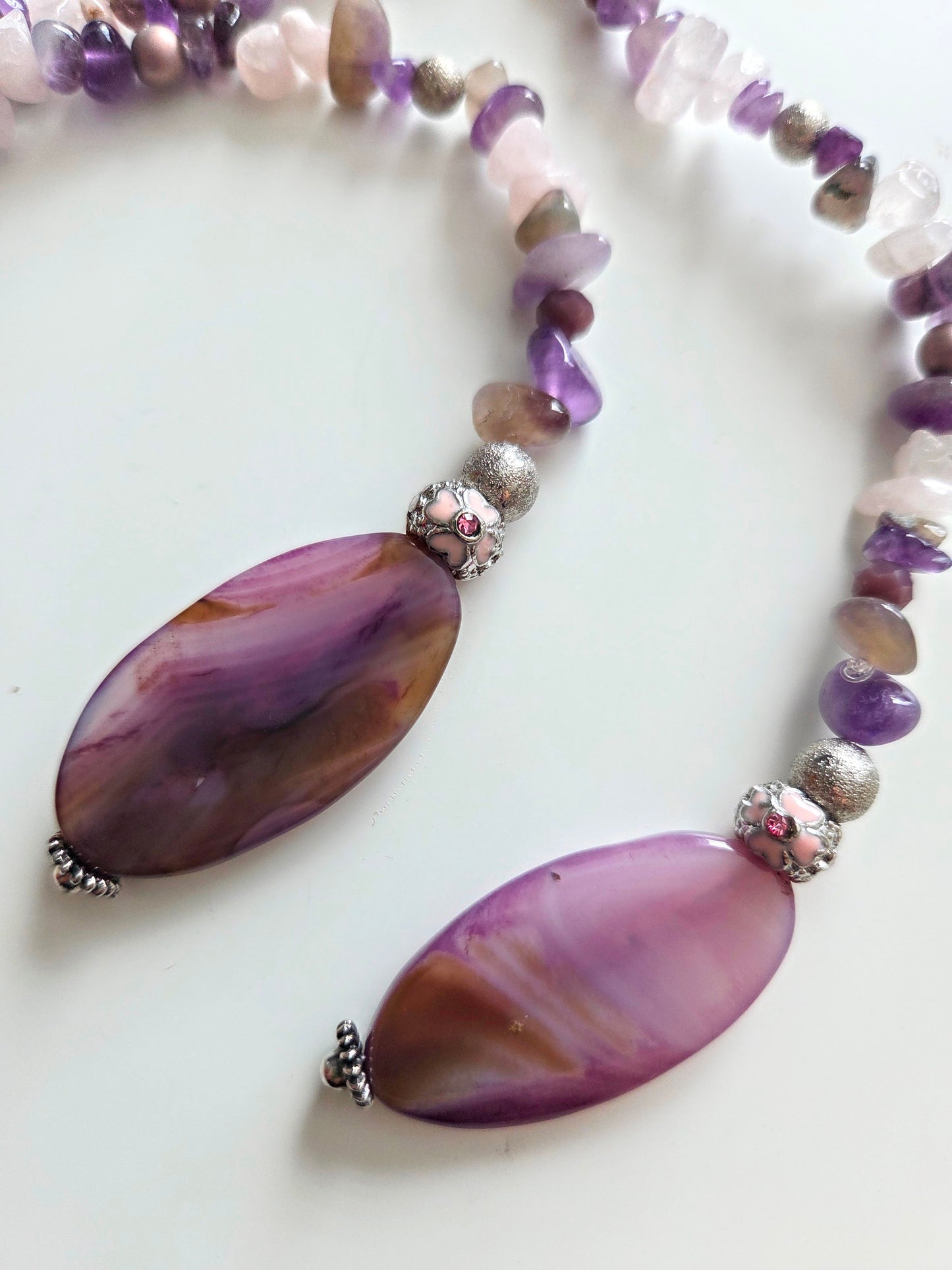Amethyst & Quartz Statement Necklace with Agate Pendants