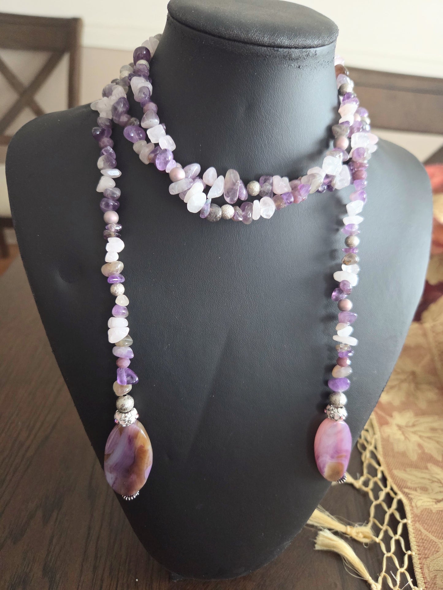 Amethyst & Quartz Statement Necklace with Agate Pendants
