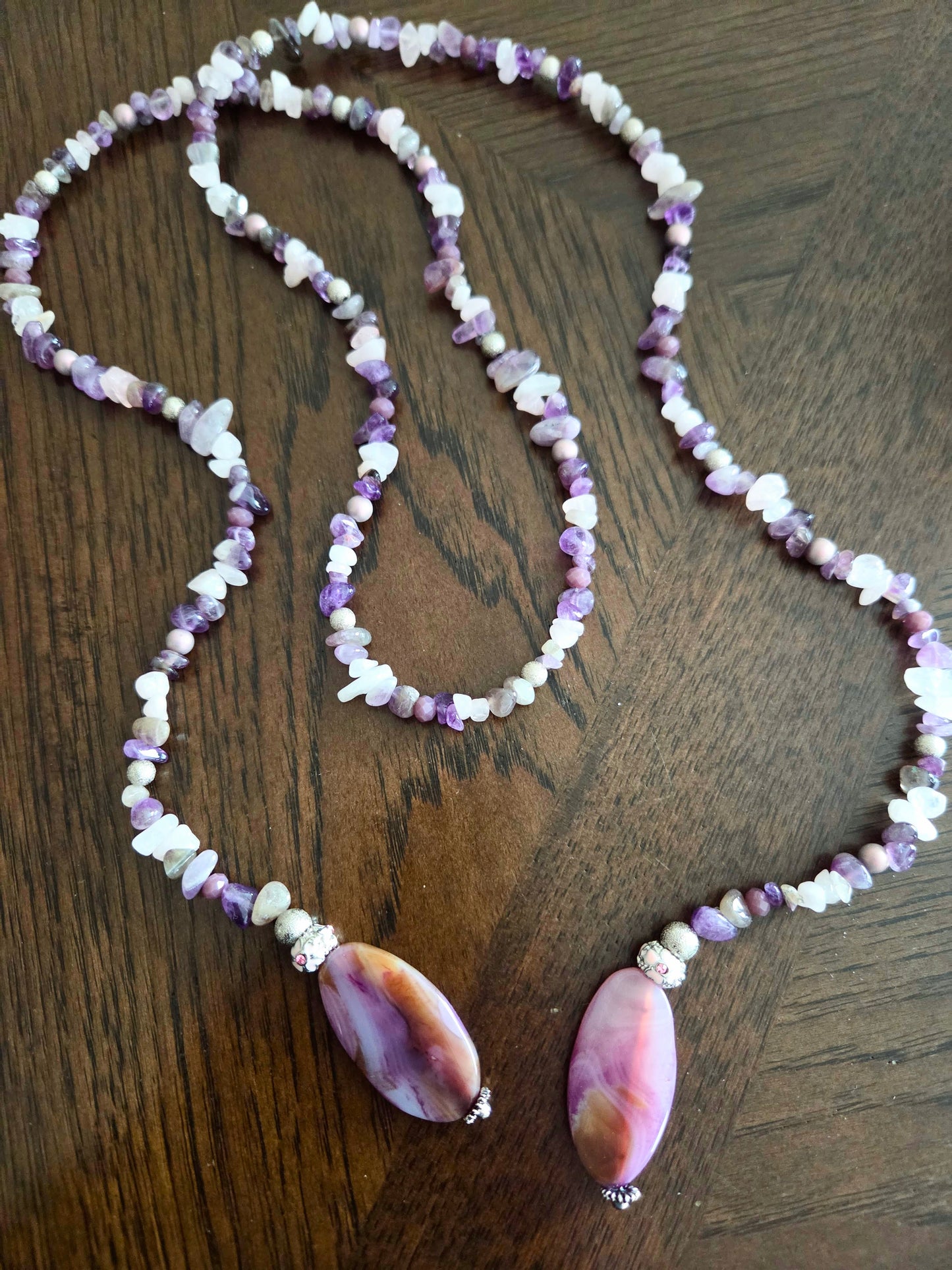 Amethyst & Quartz Statement Necklace with Agate Pendants
