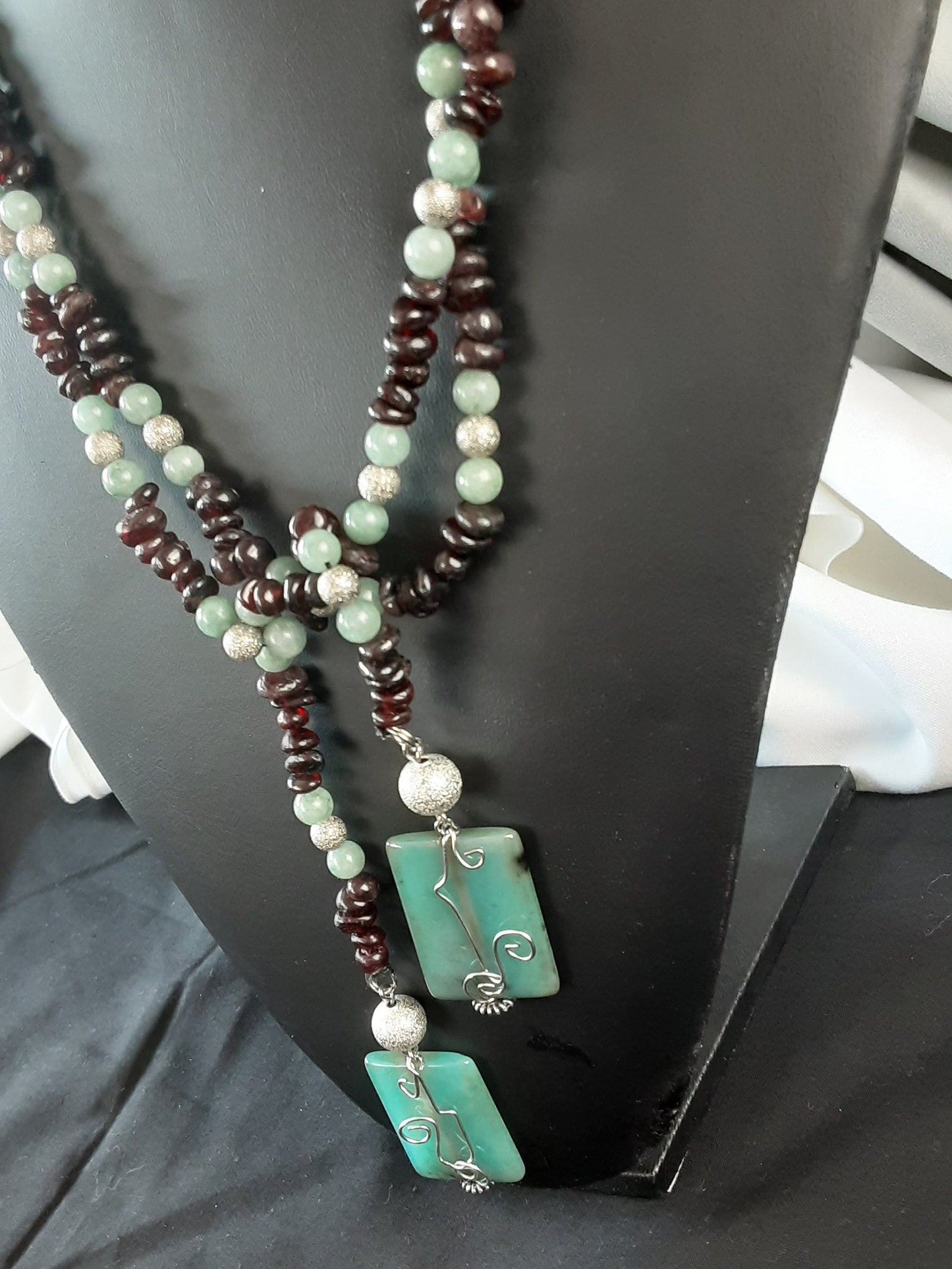 Garnet & Jade Statement Necklace with Agate Pendants