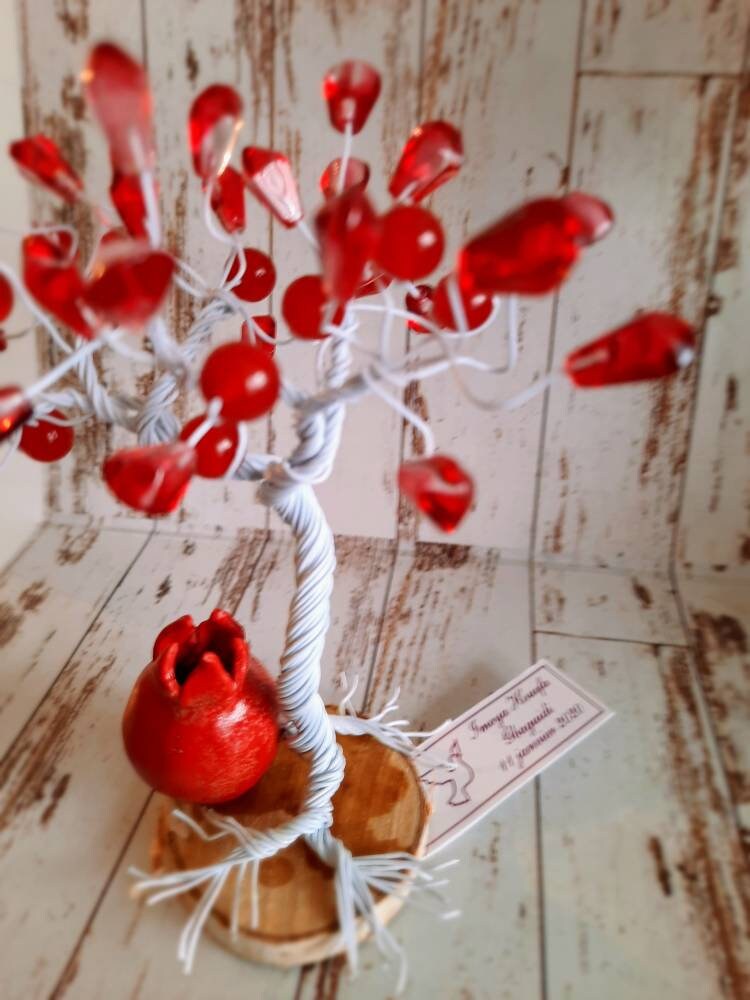 Pomegranate Tree of Life Sculpture – Handmade Beaded Decor