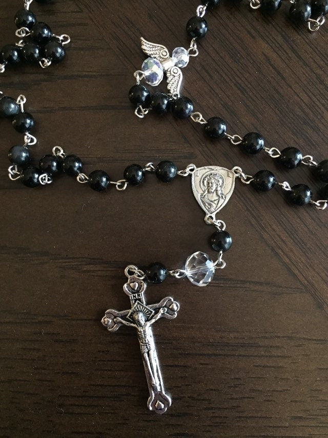 Onyx Gemstone Rosary and Angels