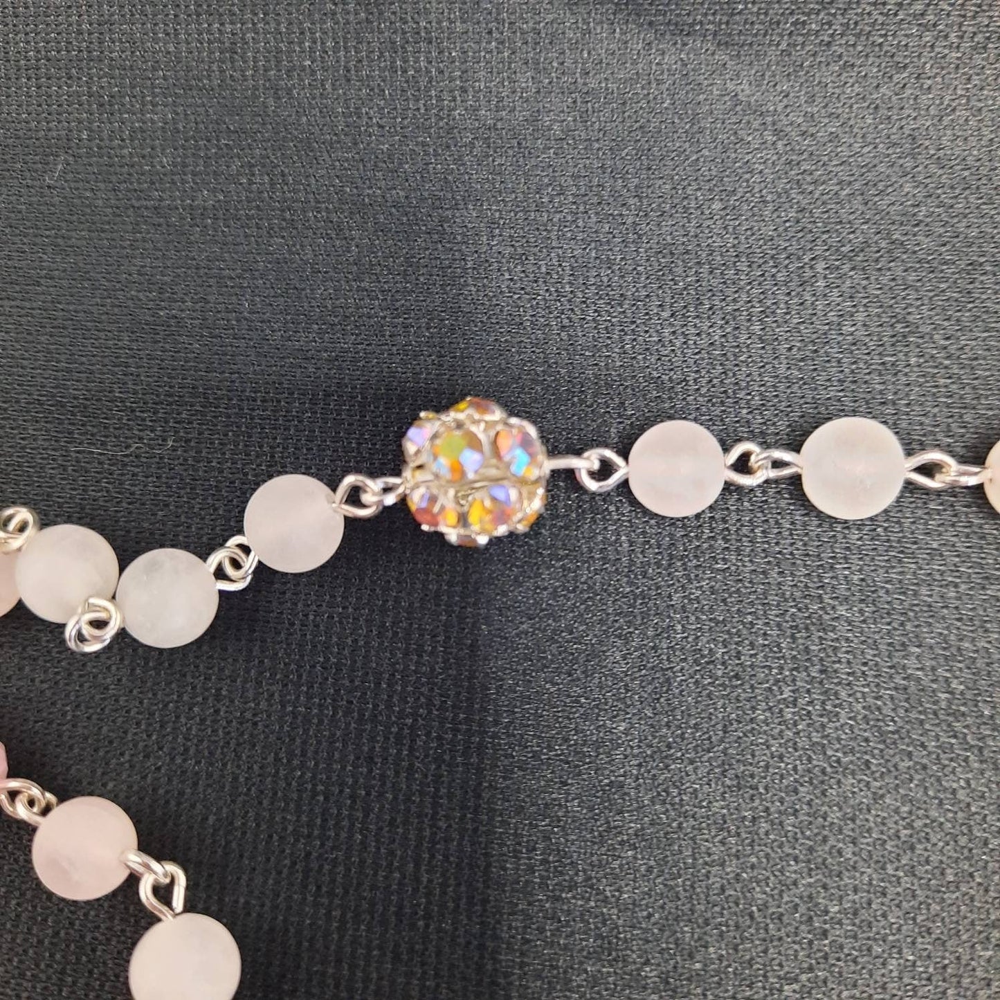 Rose Quartz Rosary Necklace with Crystal Cross