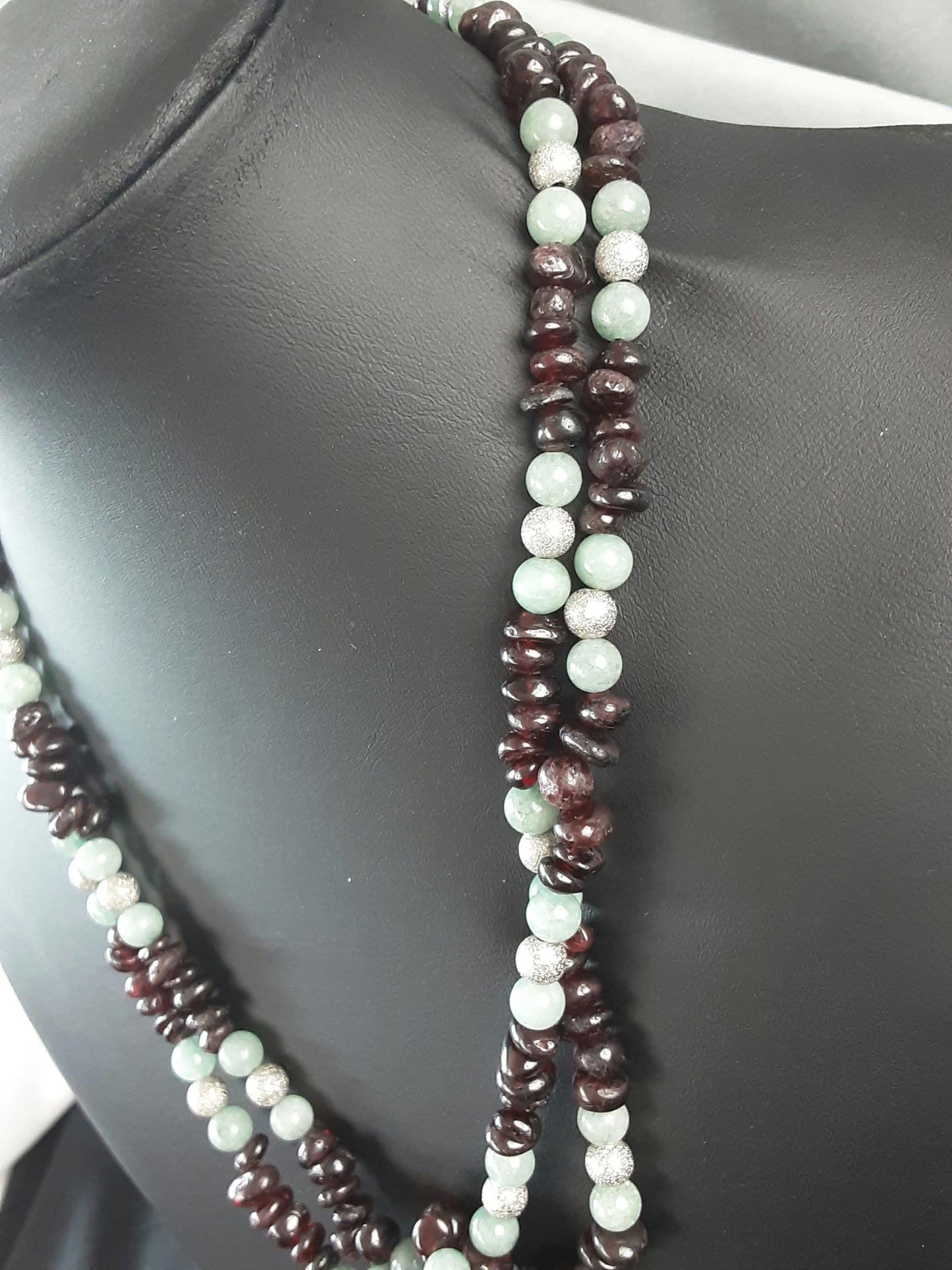 Garnet & Jade Statement Necklace with Agate Pendants