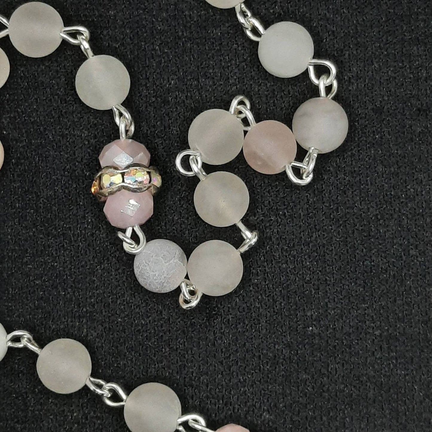 Rose Quartz Rosary Necklace with Crystal Cross