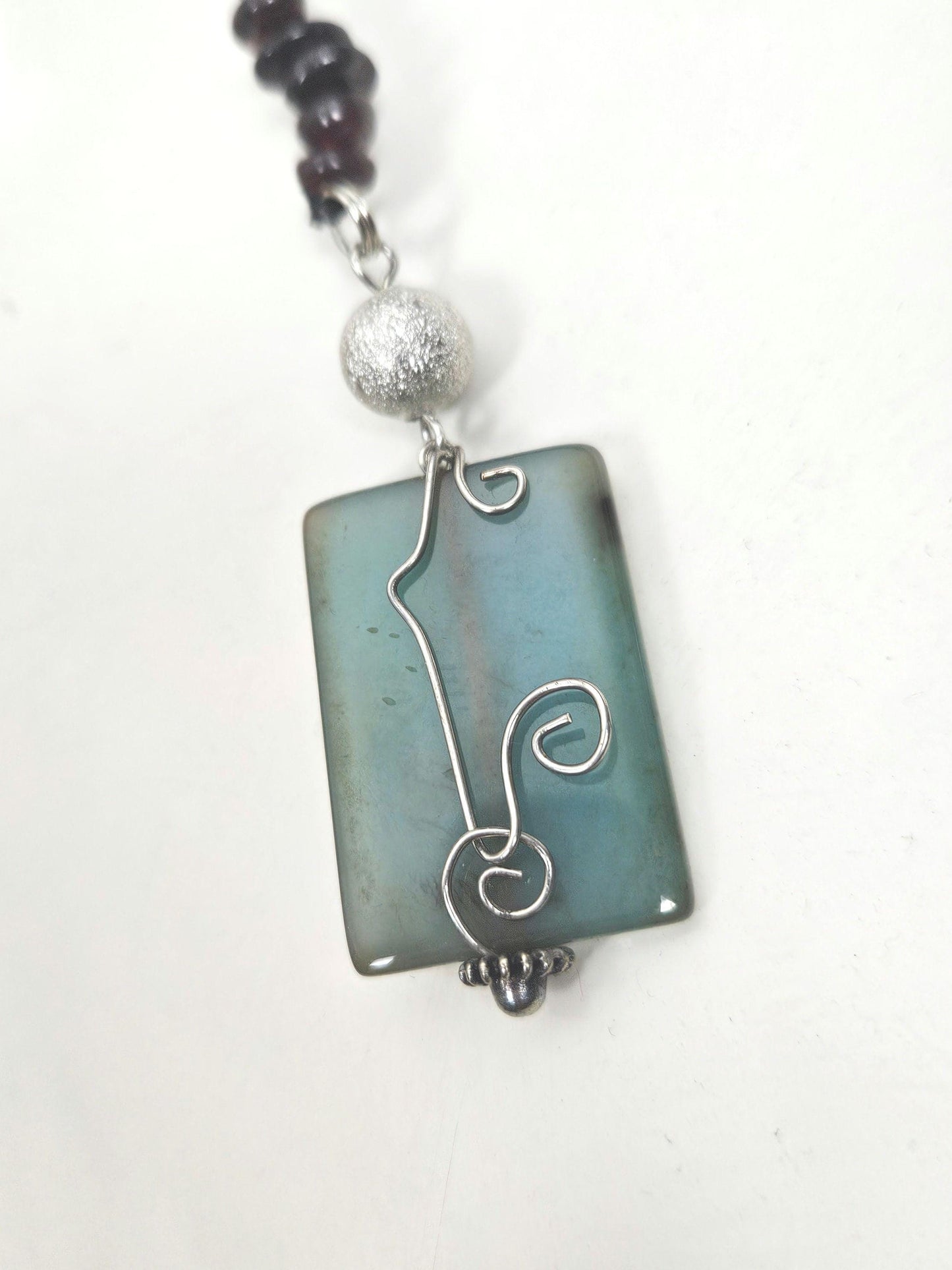 Garnet & Jade Statement Necklace with Agate Pendants