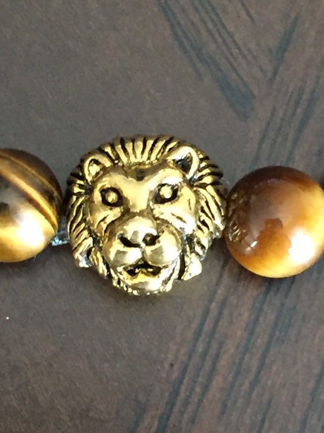 Lion Head Tiger Eye Gem Men’s Bracelet