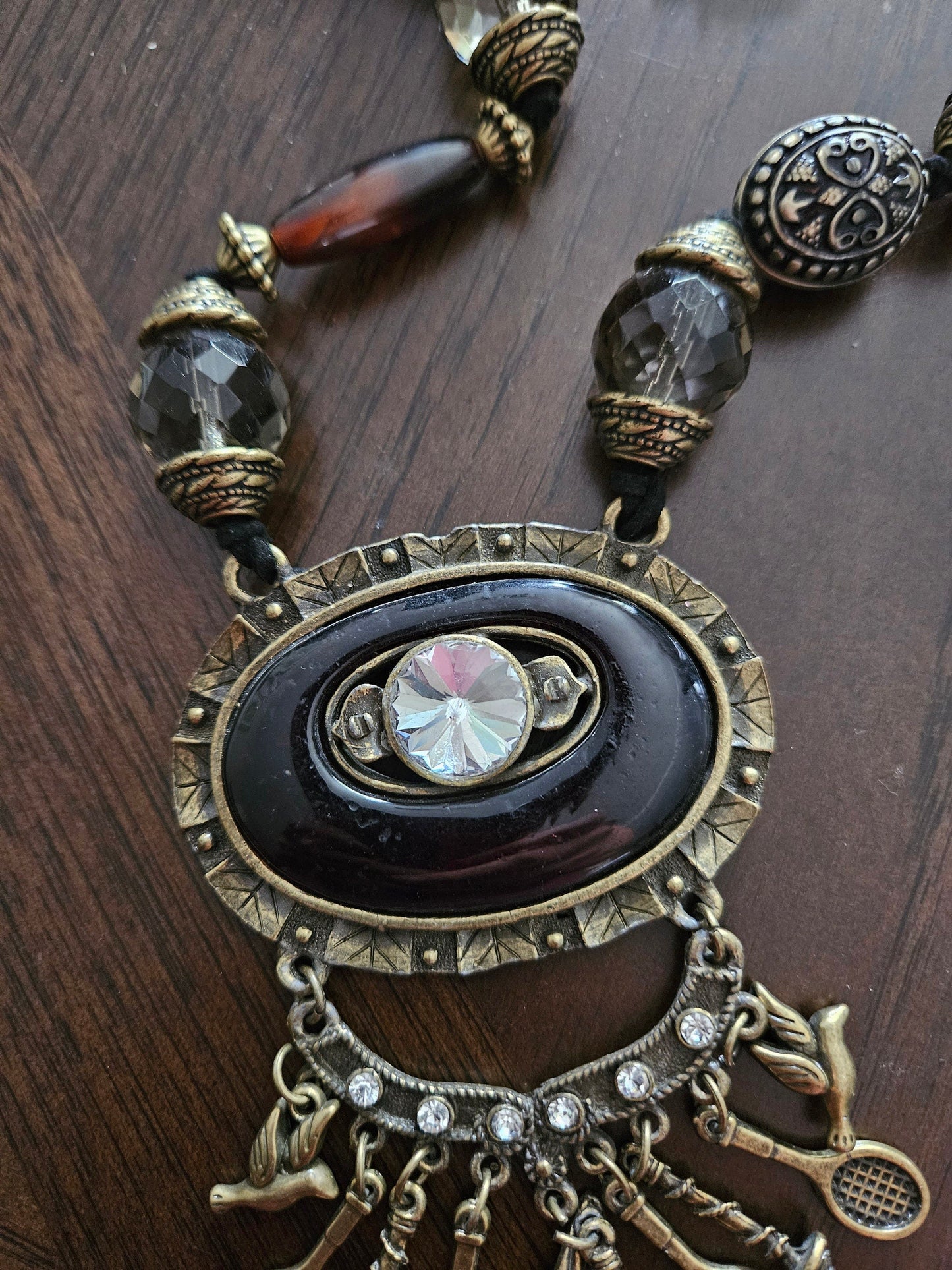 The Vintage Court Necklace with Crystal & Charm Pendant