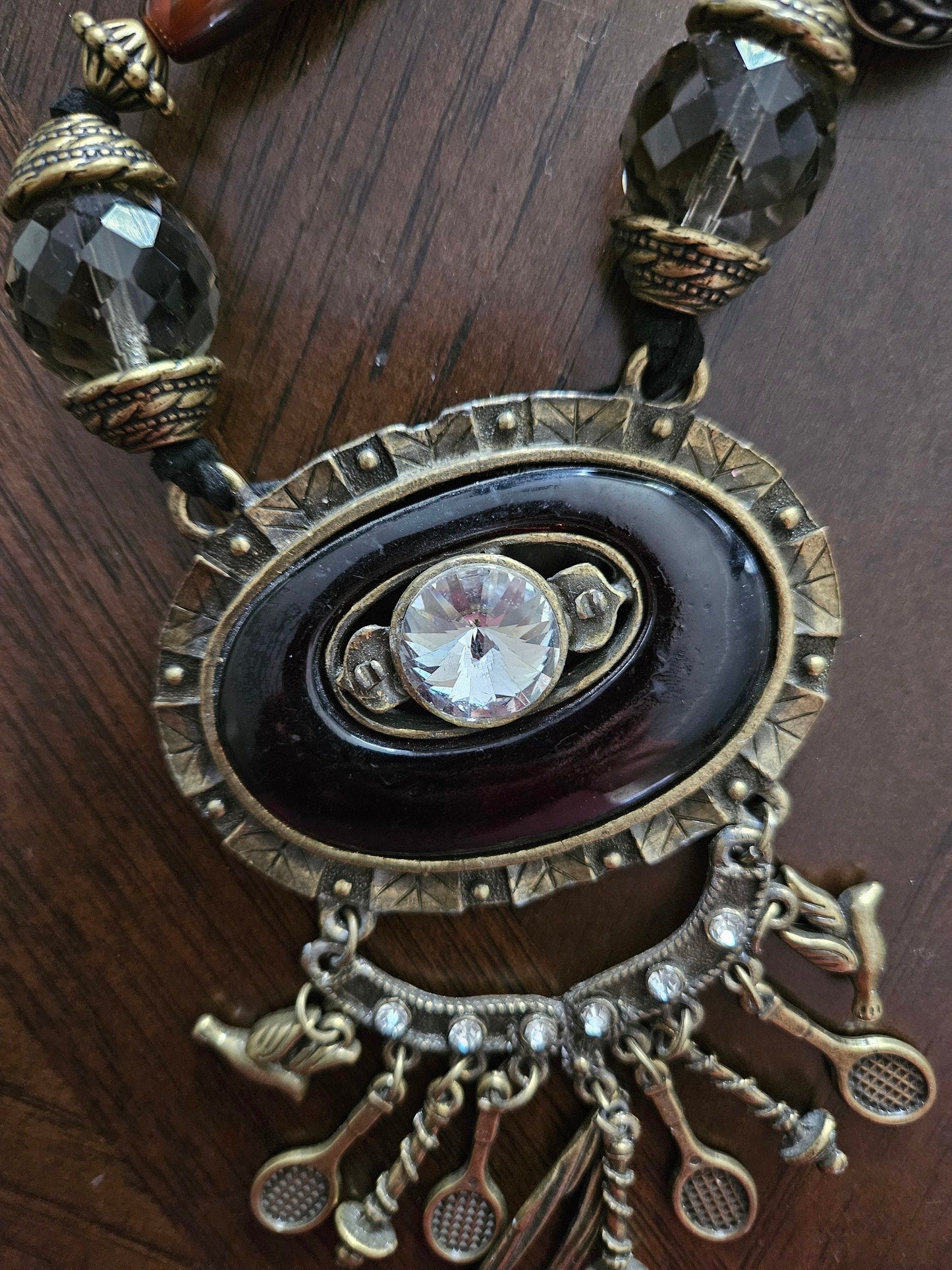 The Vintage Court Necklace with Crystal & Charm Pendant