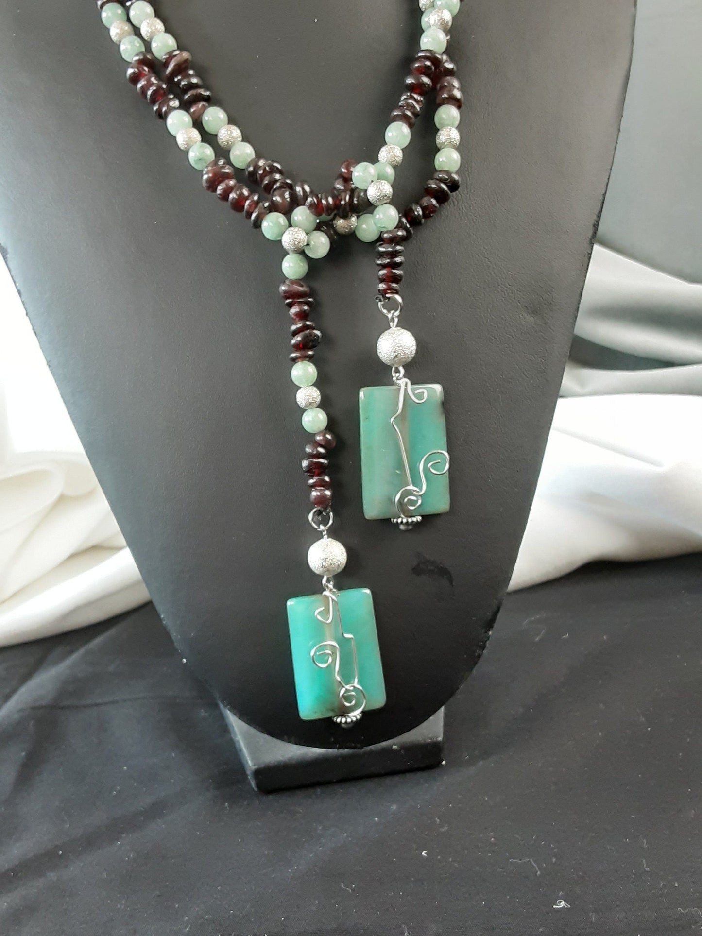 Garnet & Jade Statement Necklace with Agate Pendants