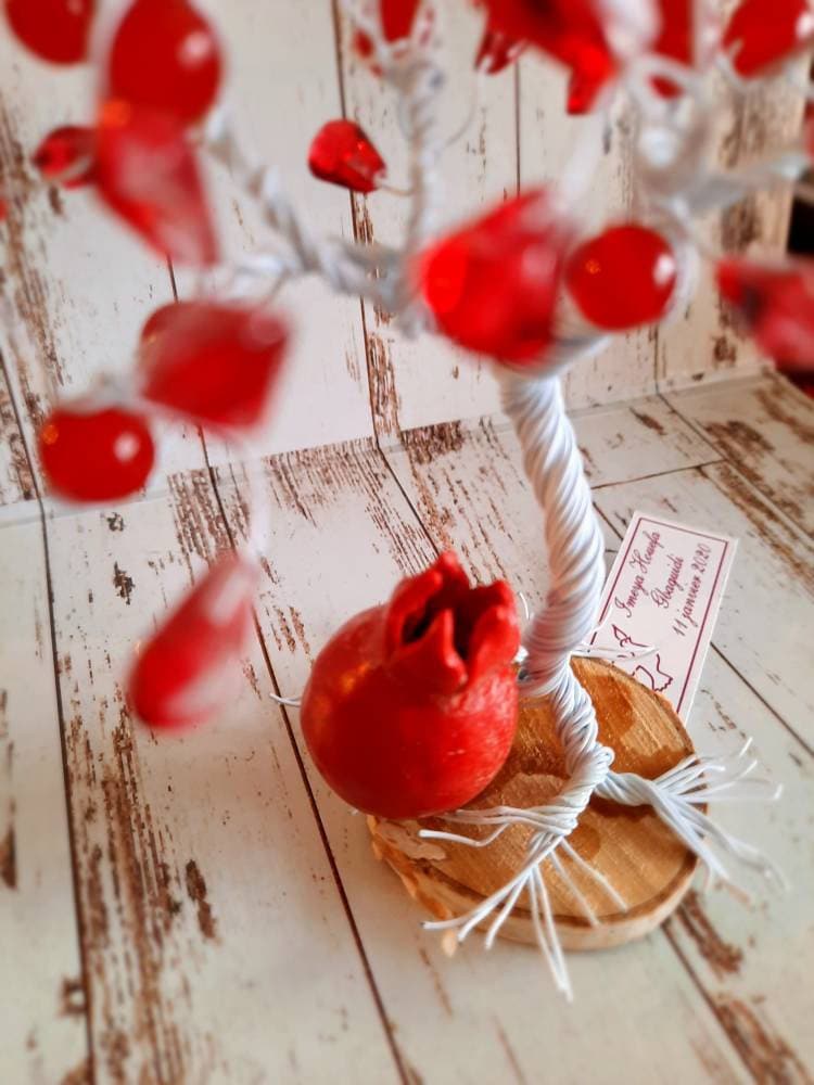 Pomegranate Tree of Life Sculpture – Handmade Beaded Decor