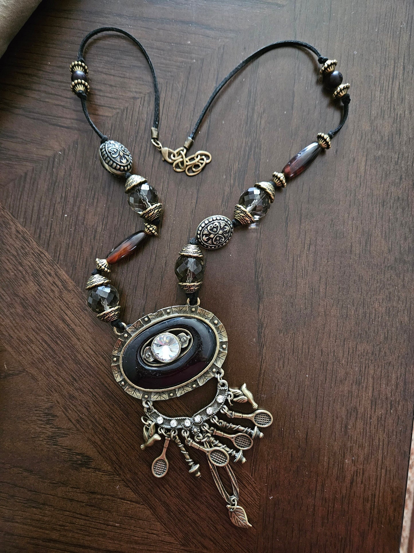 The Vintage Court Necklace with Crystal & Charm Pendant