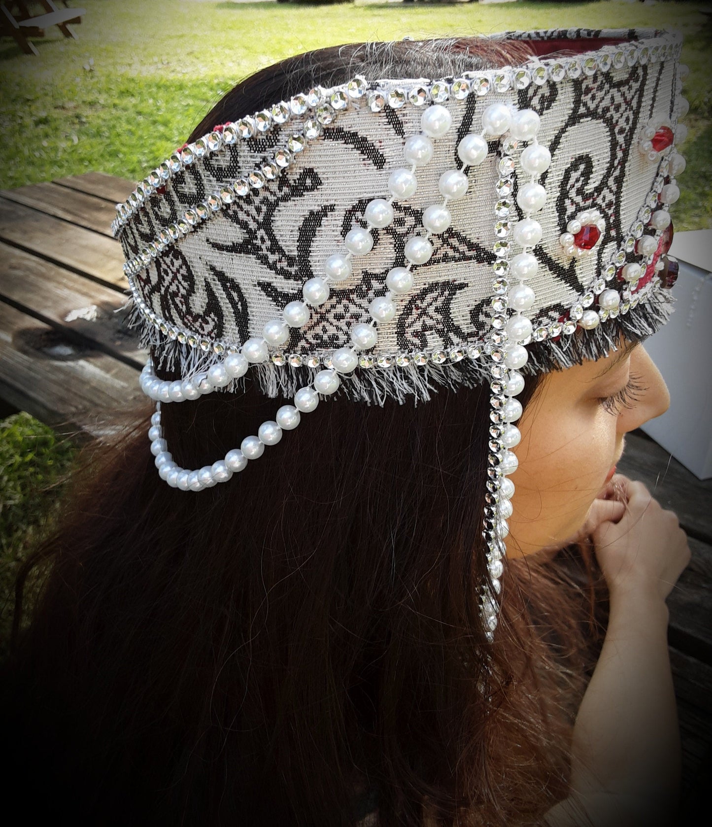 Armenian Taraz-Inspired Pearl & Crystal Headpiece