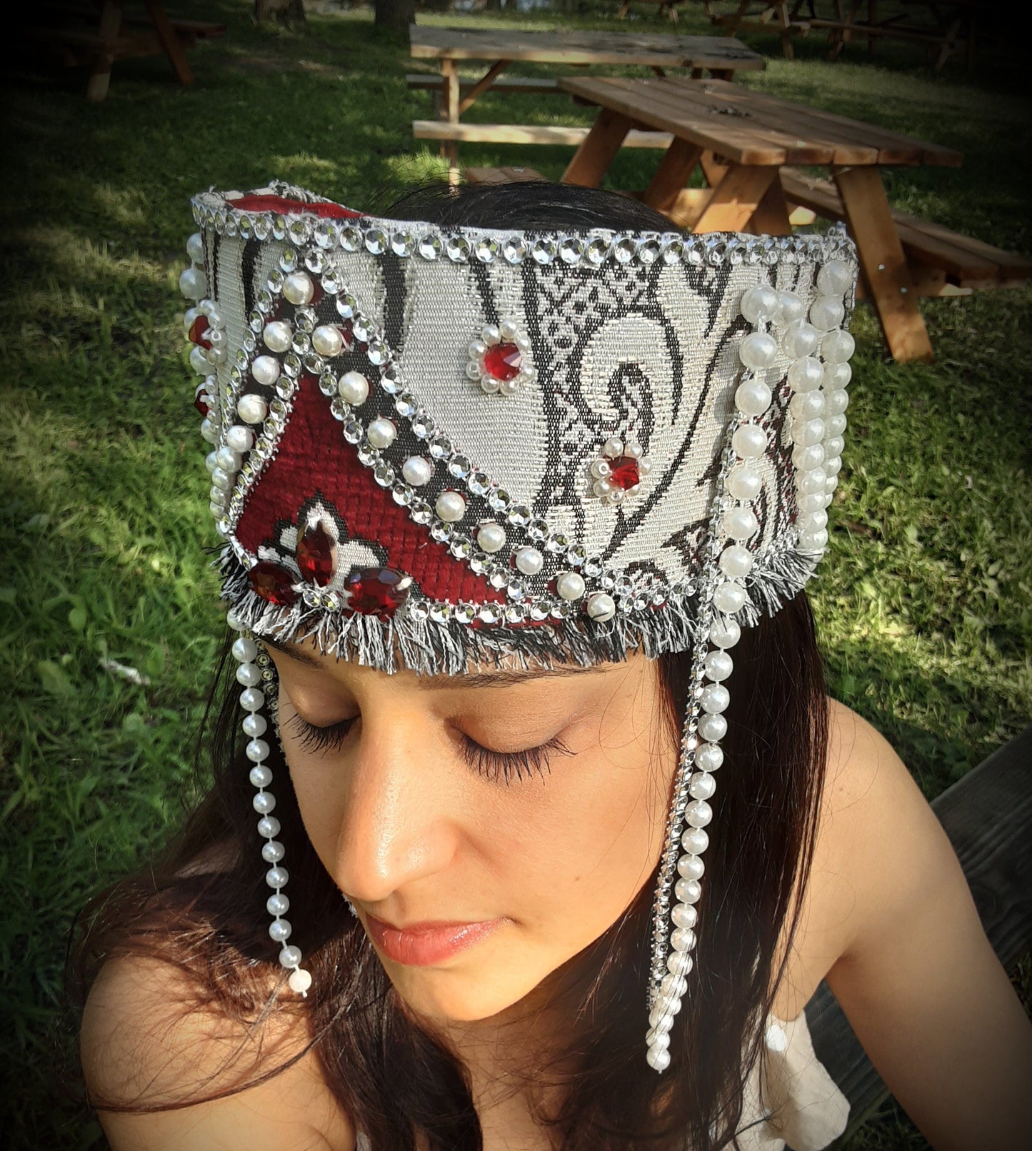 Armenian Taraz-Inspired Pearl & Crystal Headpiece