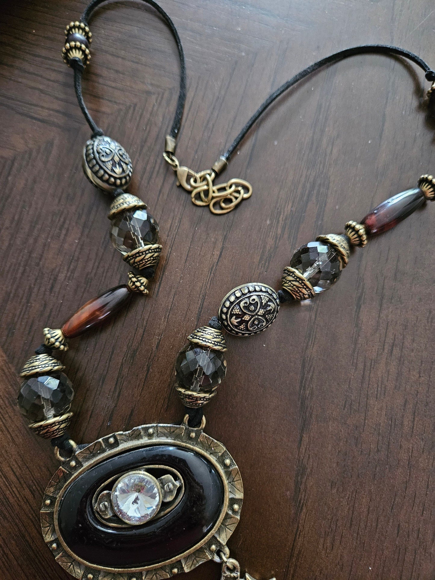 The Vintage Court Necklace with Crystal & Charm Pendant