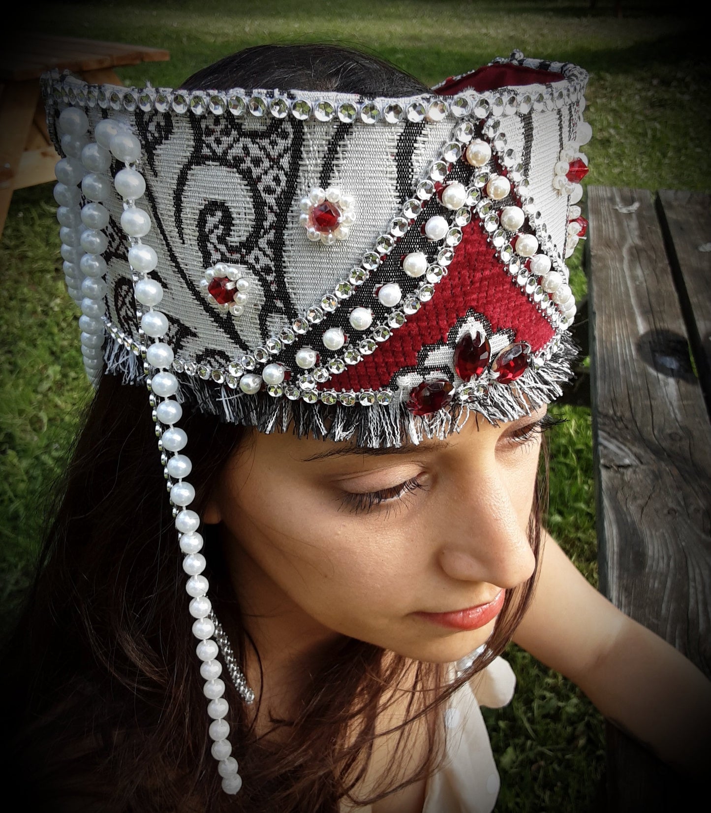 Armenian Taraz-Inspired Pearl & Crystal Headpiece