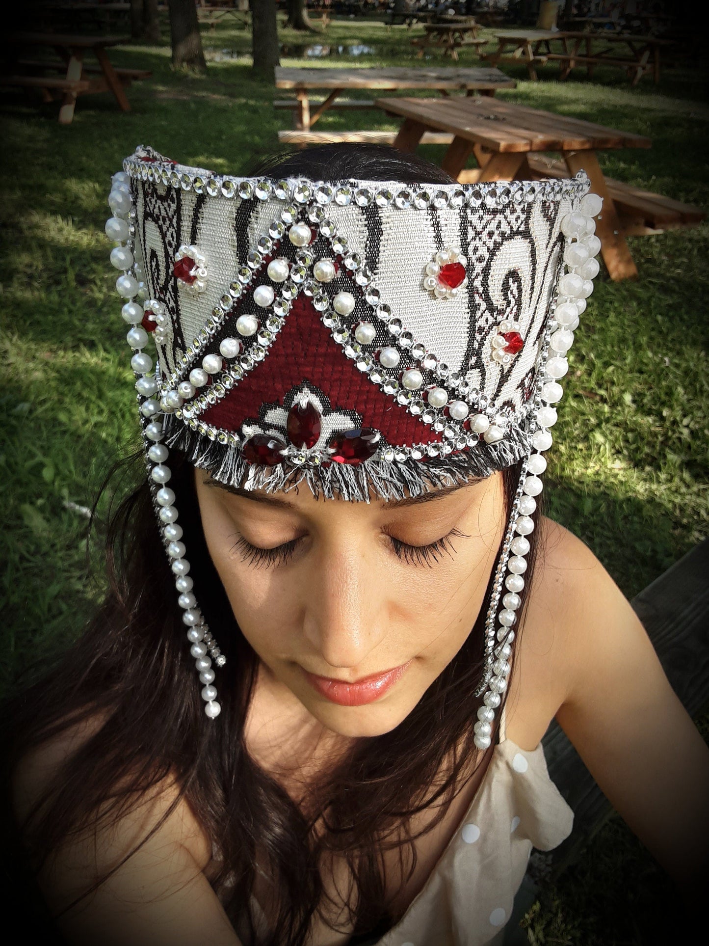 Armenian Taraz-Inspired Pearl & Crystal Headpiece