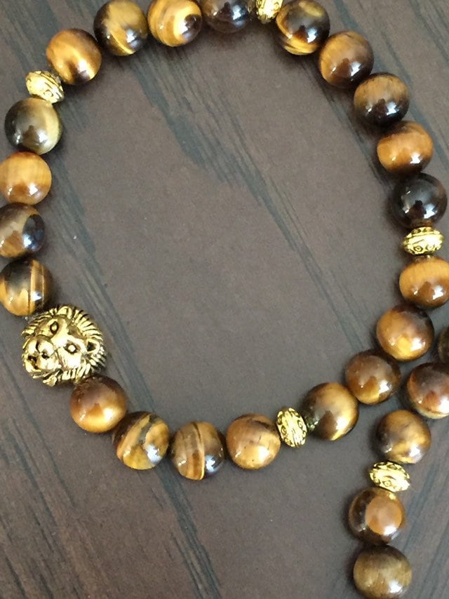 Lion Head Tiger Eye Gem Men’s Bracelet