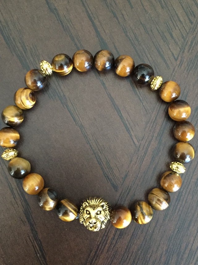 Lion Head Tiger Eye Gem Men’s Bracelet