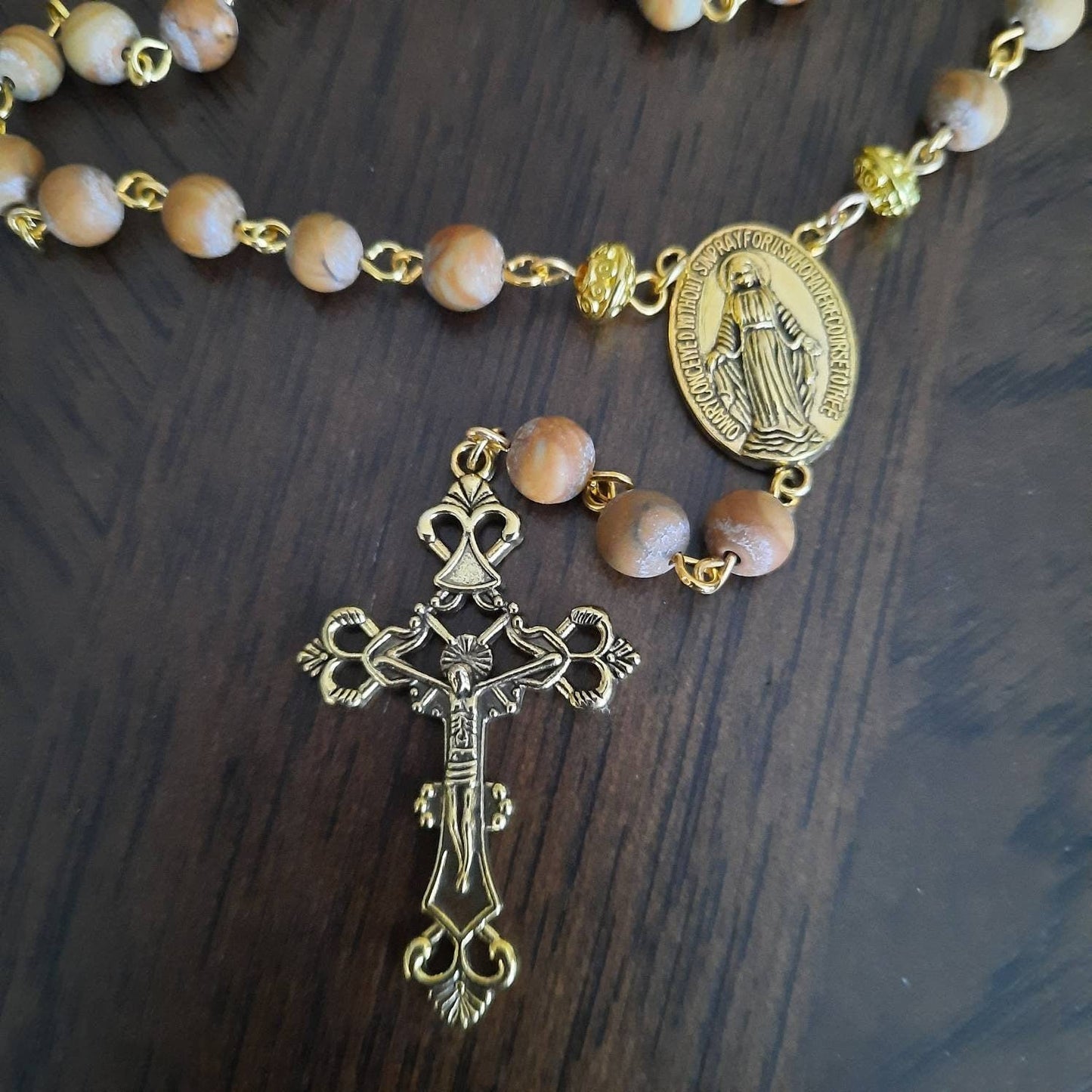 Woodlace or Petrified Wood Gem Rosary