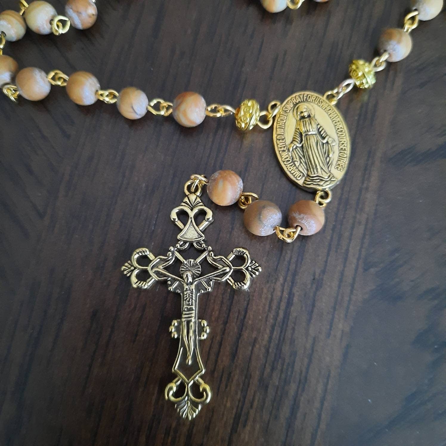 Woodlace or Petrified Wood Gem Rosary