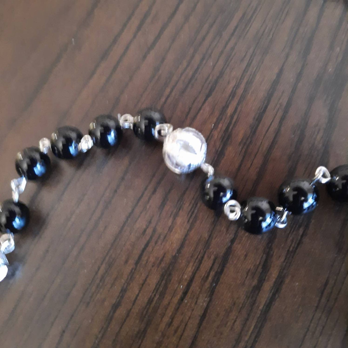 Onyx Gem Rosary With Large Metal Cross