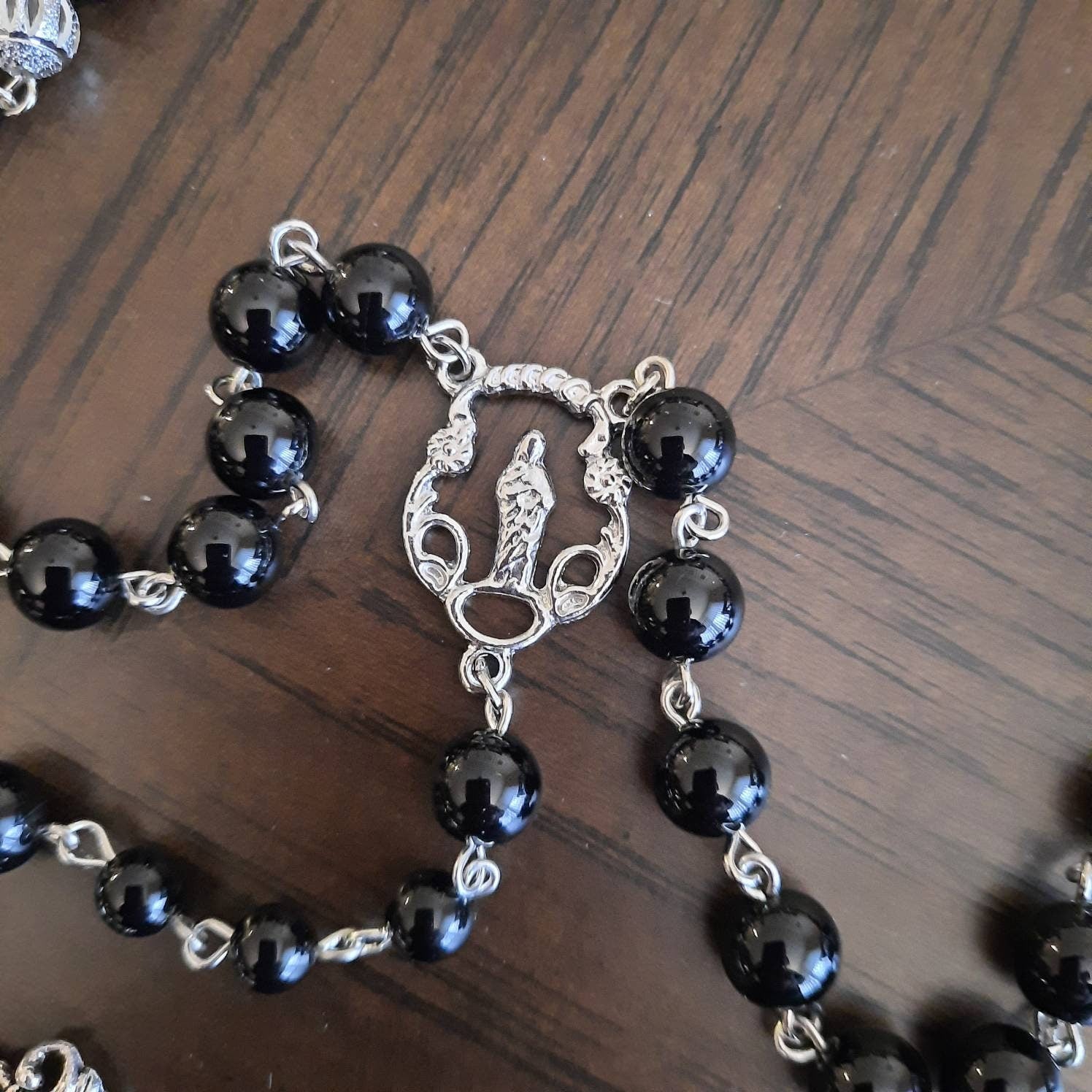 Onyx Gem Rosary With Large Metal Cross