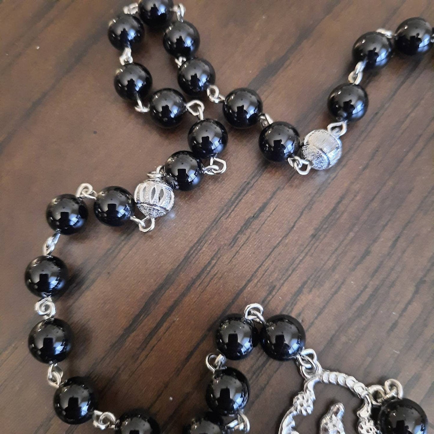 Onyx Gem Rosary With Large Metal Cross