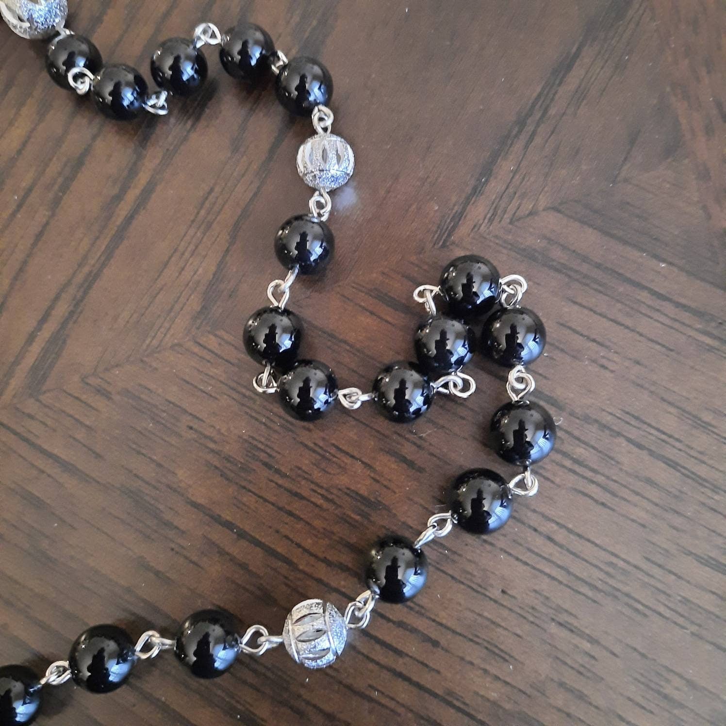 Onyx Gem Rosary With Large Metal Cross