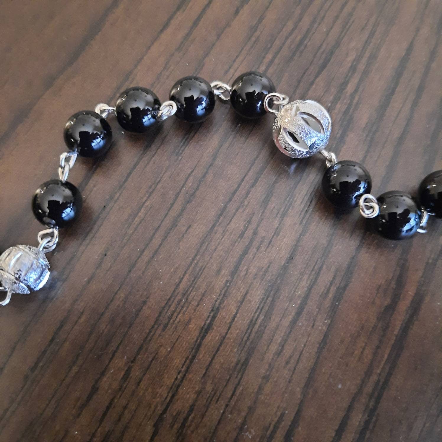 Onyx Gem Rosary With Large Metal Cross