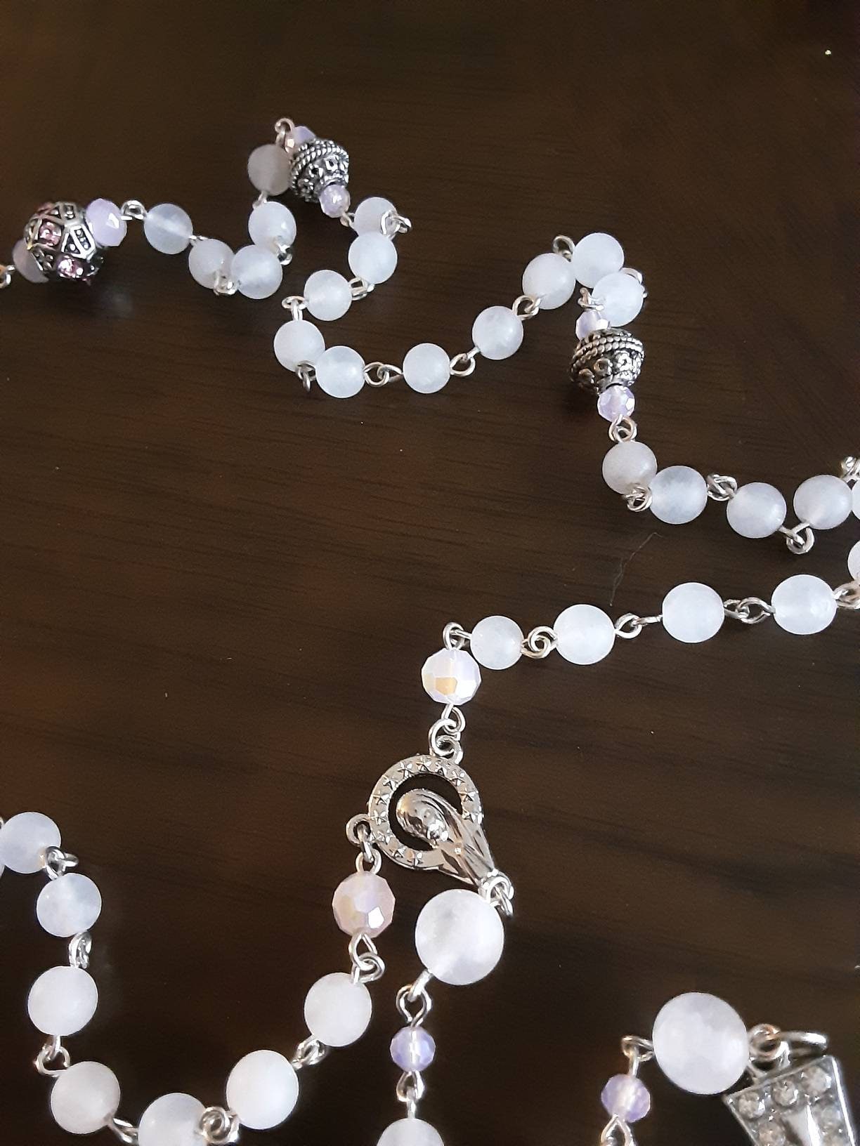 Rose Quartz and Antique Silver Rosary