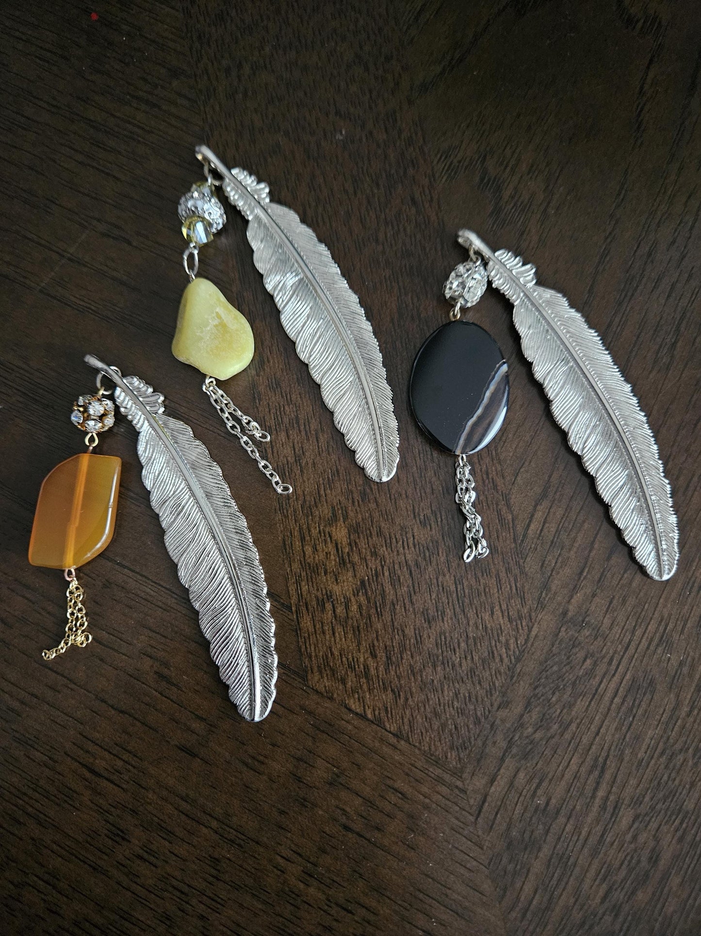 Metal Leaf Bookmarks with Agate Stones