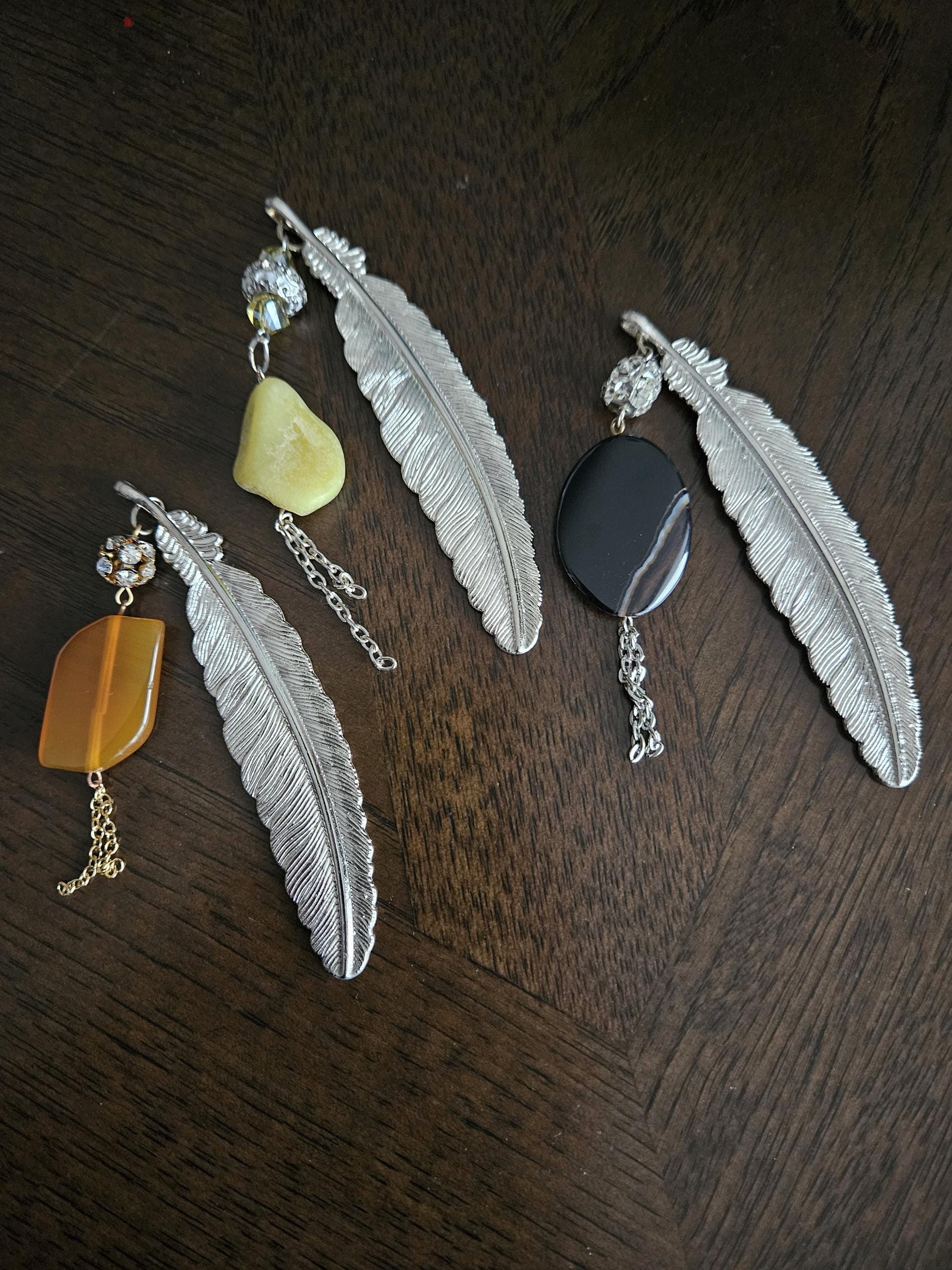 Metal Leaf Bookmarks with Agate Stones