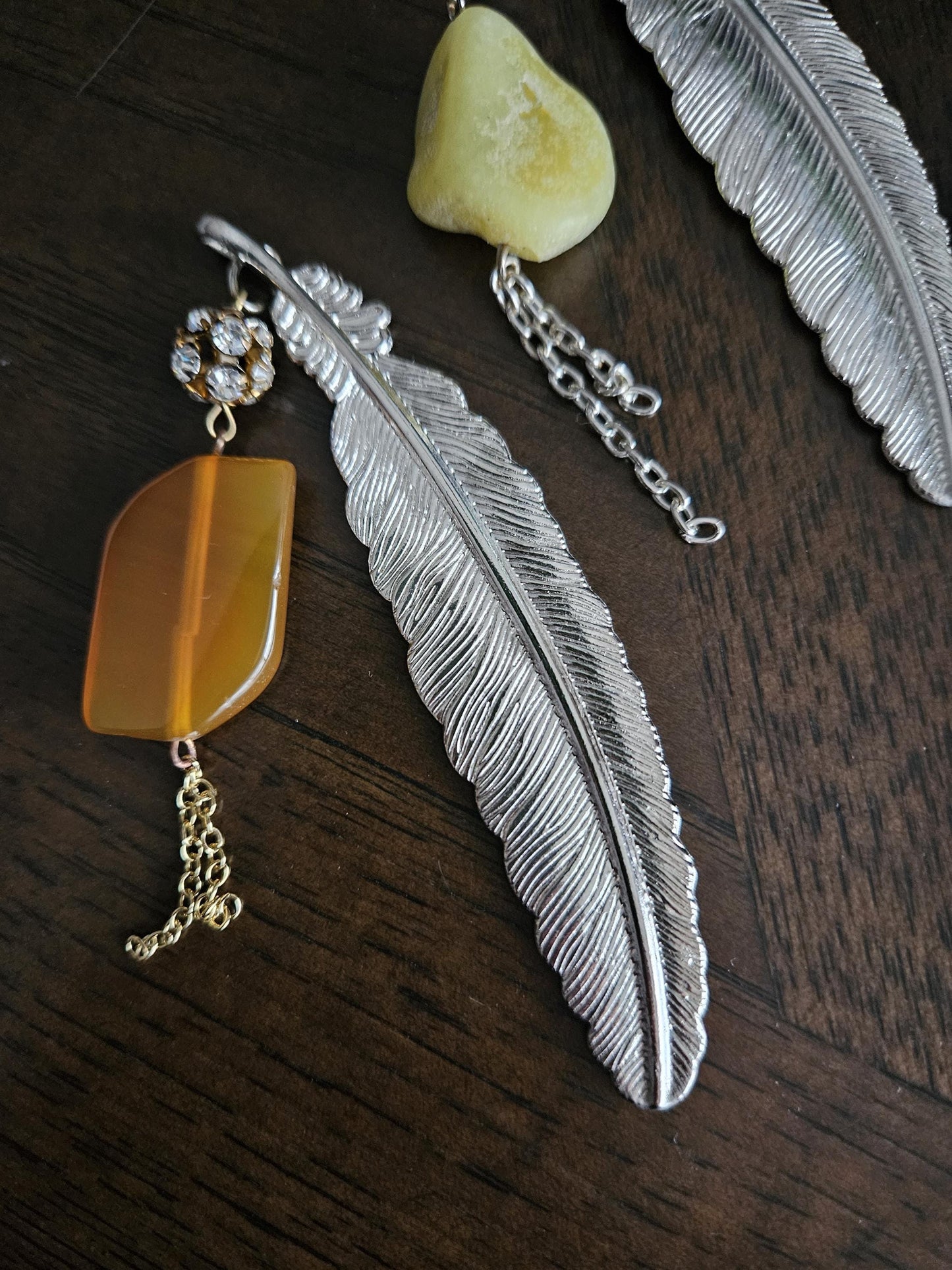 Metal Leaf Bookmarks with Agate Stones
