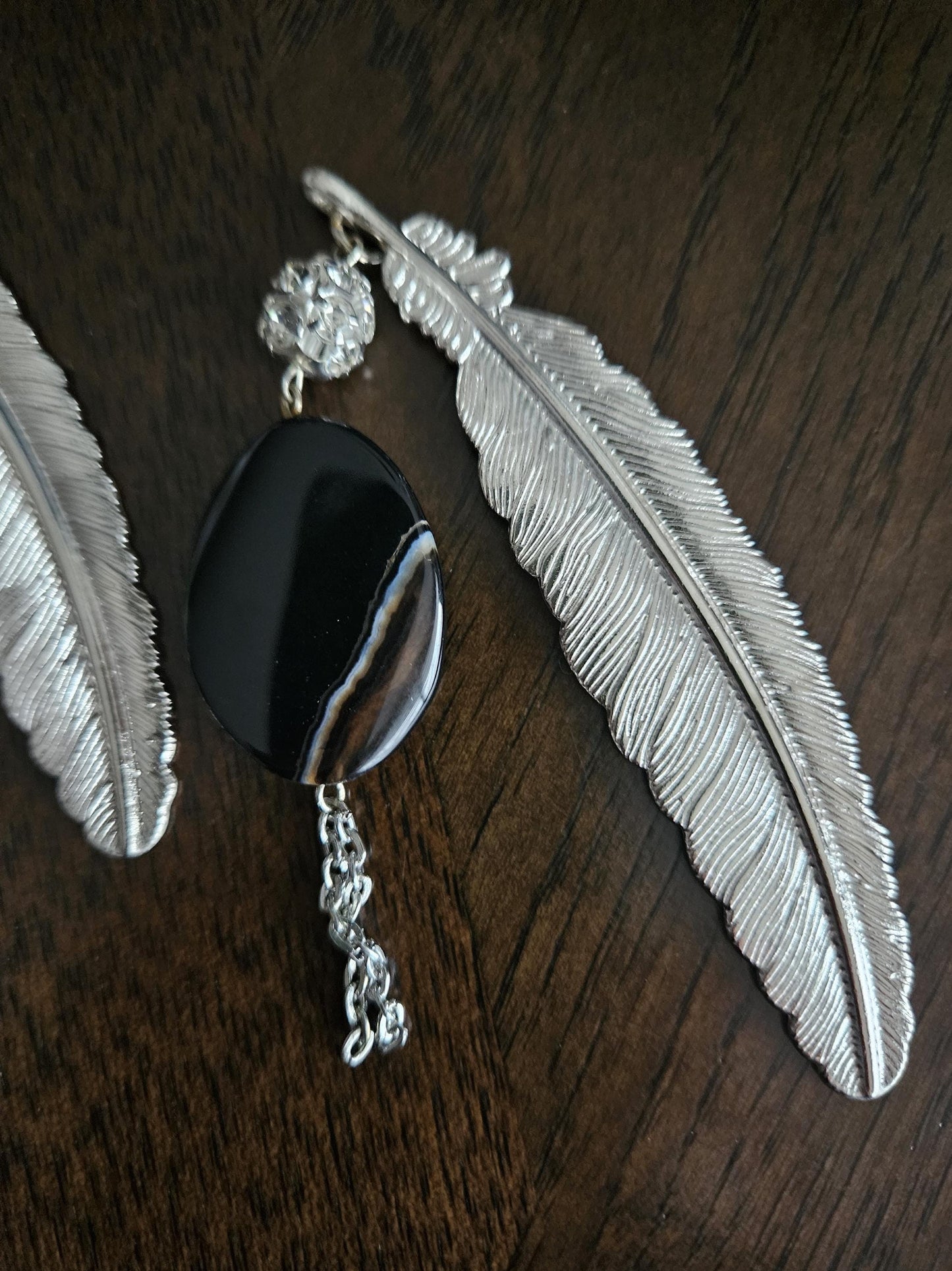Metal Leaf Bookmarks with Agate Stones