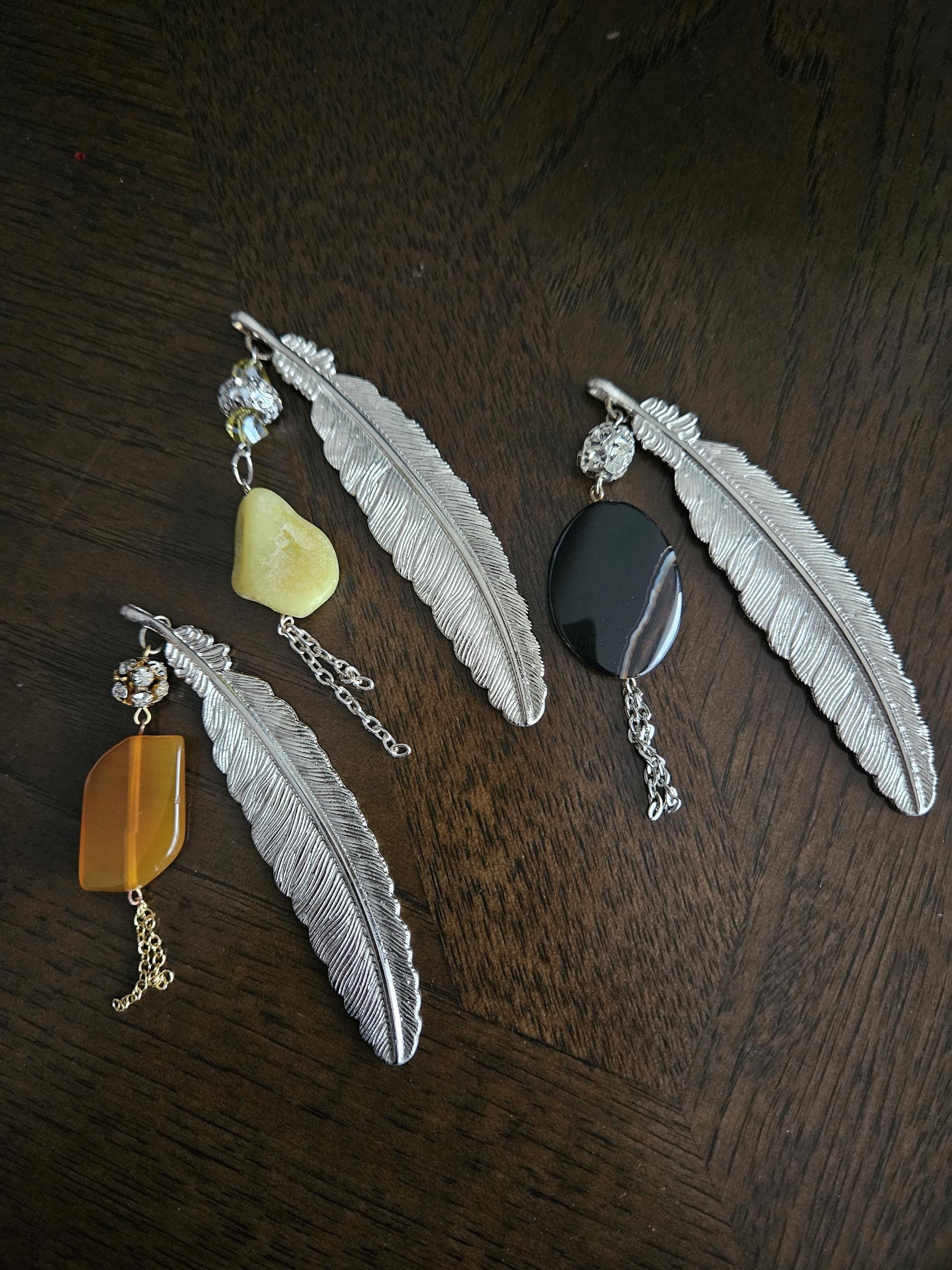 Metal Leaf Bookmarks with Agate Stones