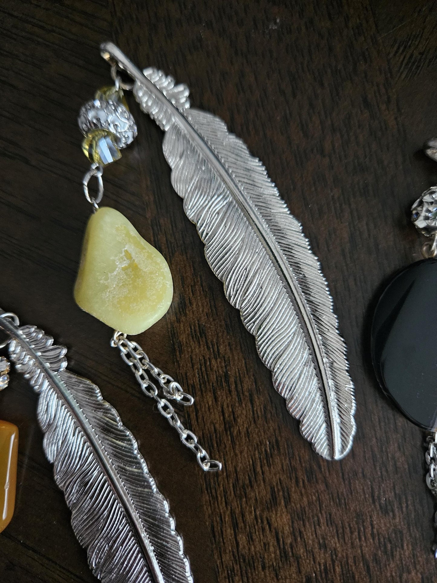 Metal Leaf Bookmarks with Agate Stones