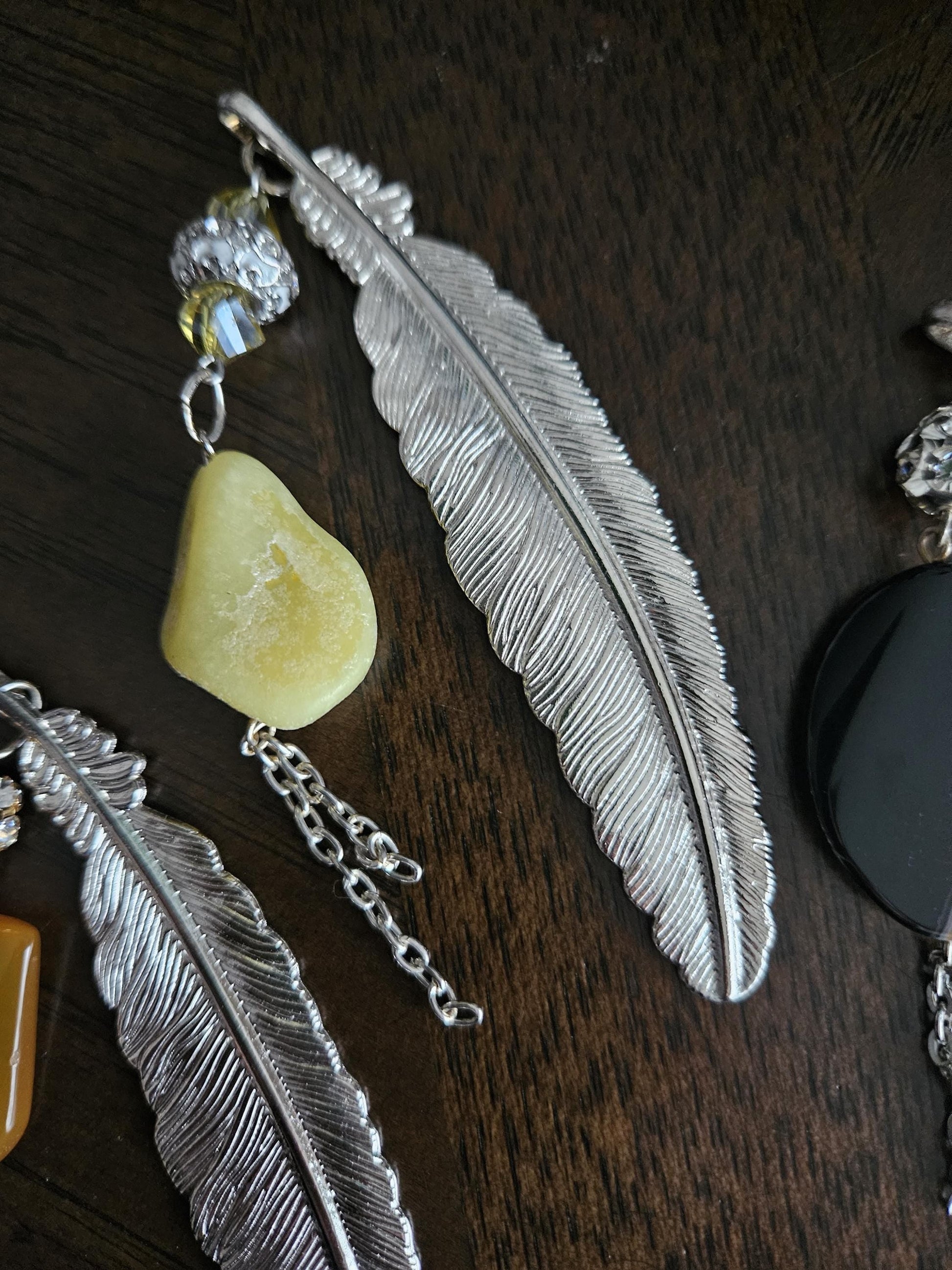 Metal Leaf Bookmarks with Agate Stones