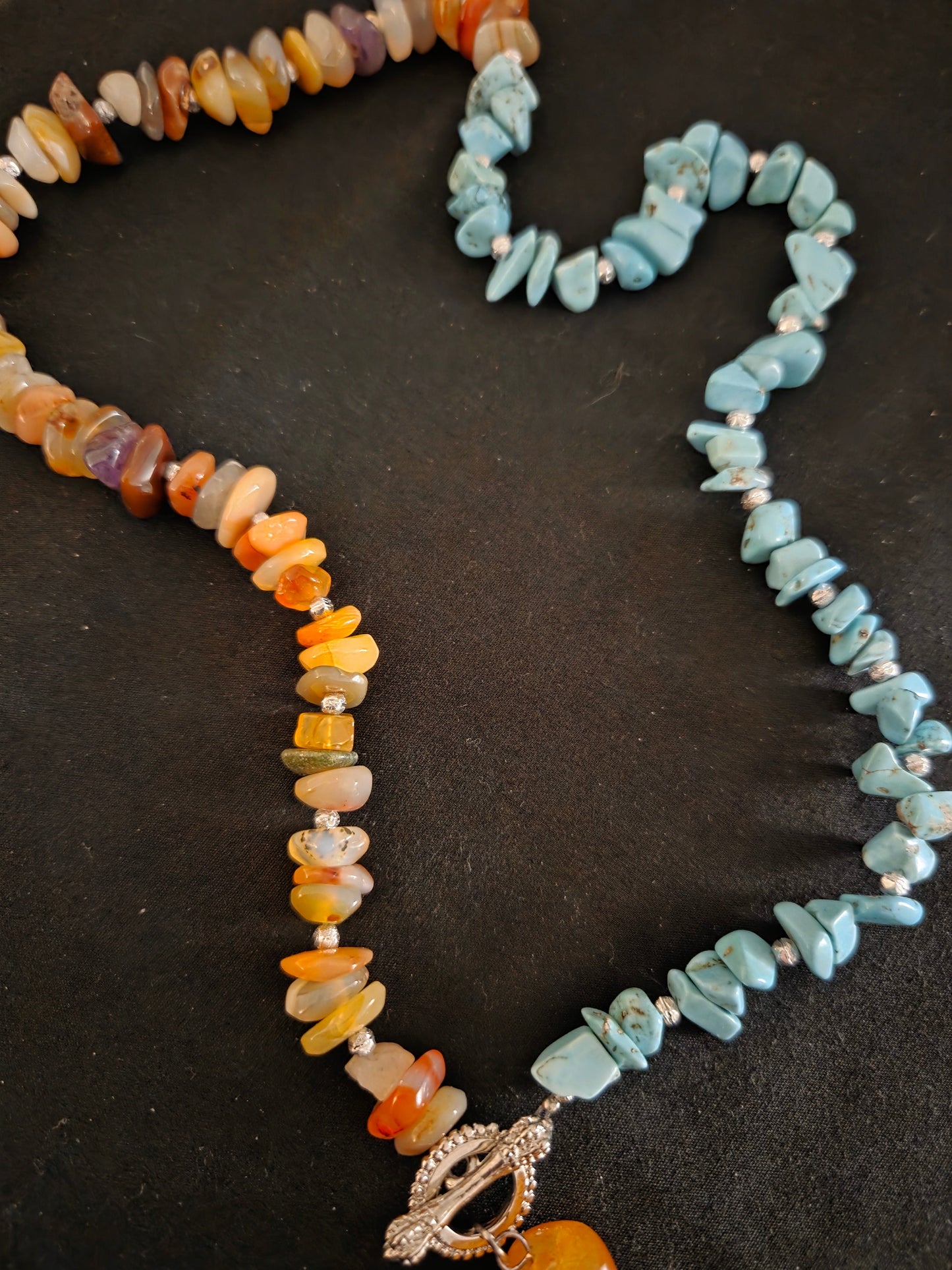 One-of-a-Kind Mixed Gemstone & Turquoise Necklace with Carnelian Pendant