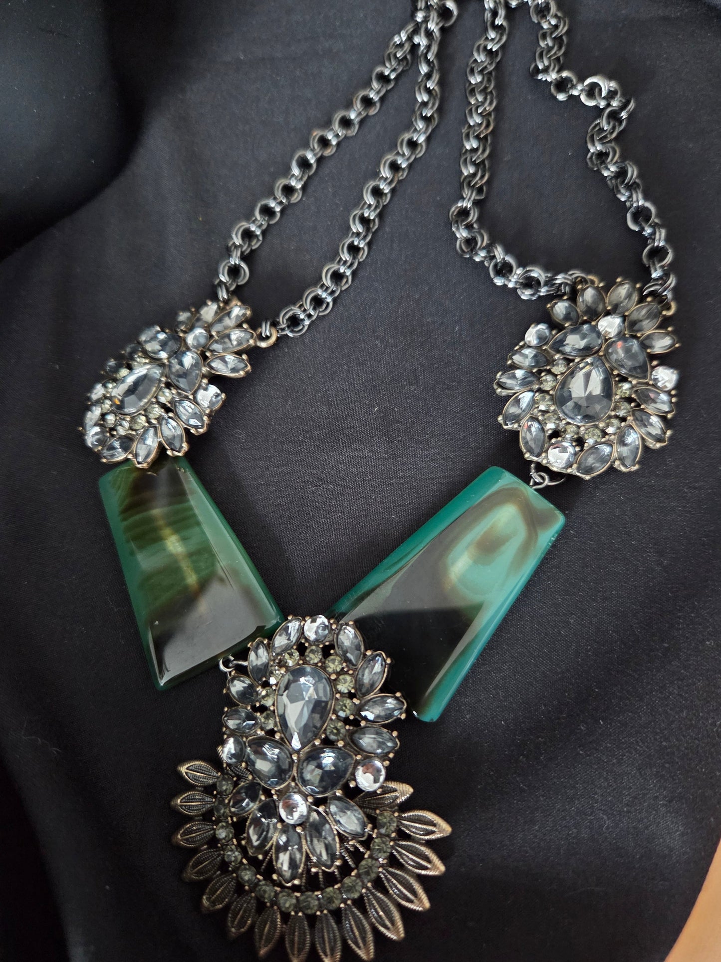 Handmade Green Agate & Crystal Statement Necklace