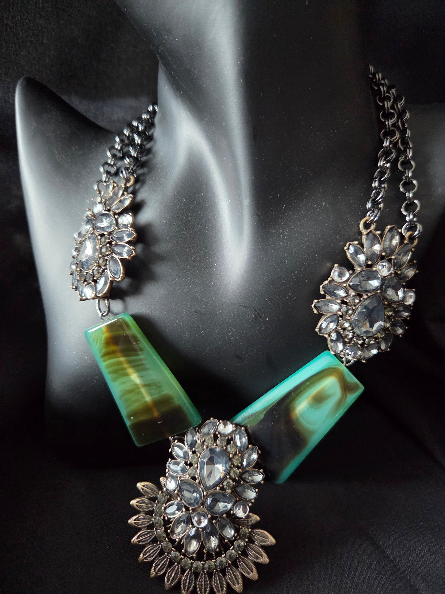 Handmade Green Agate & Crystal Statement Necklace