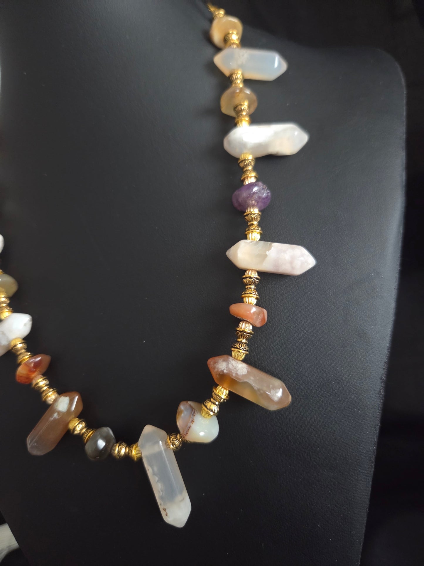 Mixed Gemstone Wand Necklace – Citrine, Amethyst, Carnelian & Quartz